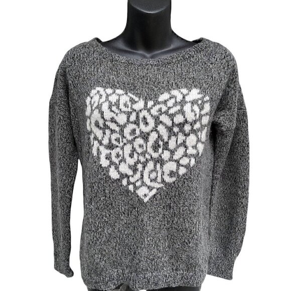 TTPD Express Wool Mohair Blend Leopard Print Heart Pullover Sweater Women S Gray - Picture 1 of 10